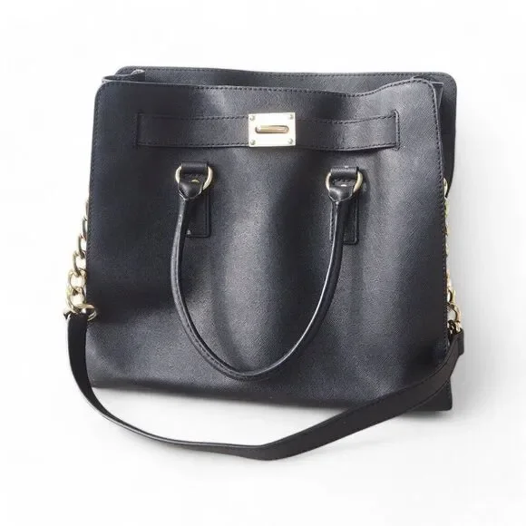 Michael Kors Hamilton Large Saffiano Leather Tote Bag Purse Black / Gold OS - Picture 1 of 11